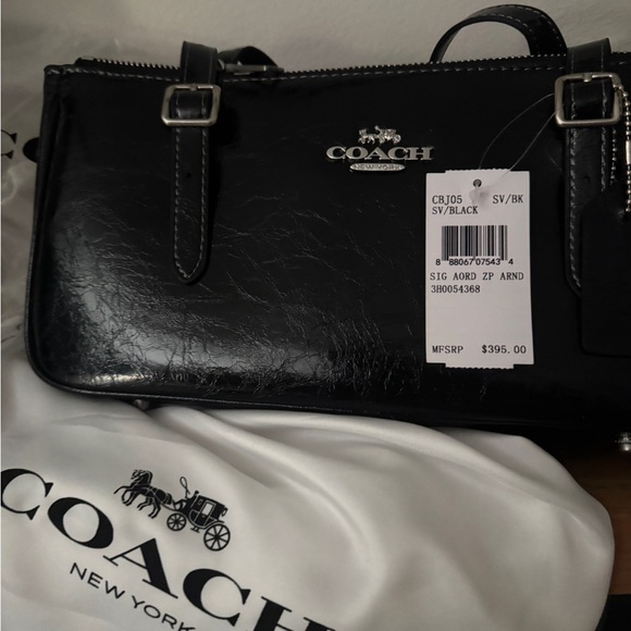 NWT Coach Asher Shoulder Bag CBJ05 in Glazed Leathe Silver/Black - Picture 6 of 10